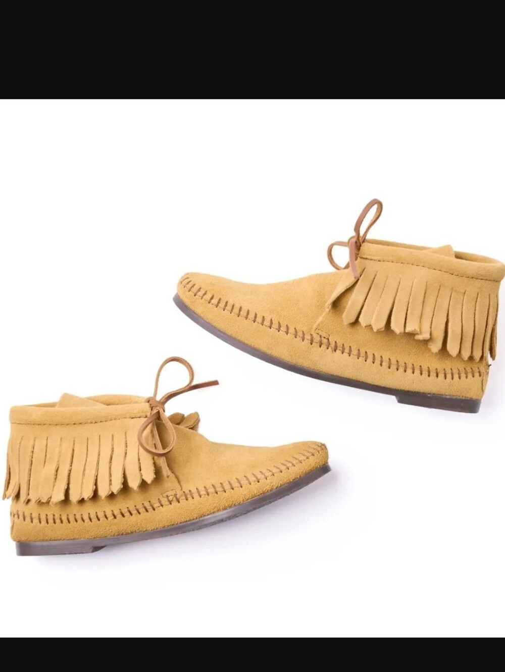 Minnetonka Suede Fringe Ankle Moccasins - Hardsole